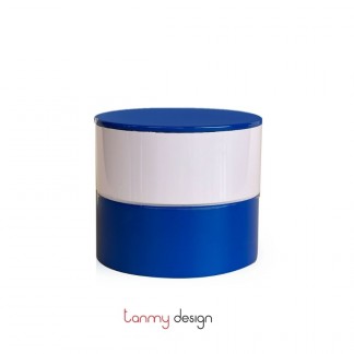 Round Blue Klein/white 2-tier lacquer box size XS  D9*H7,8 cm